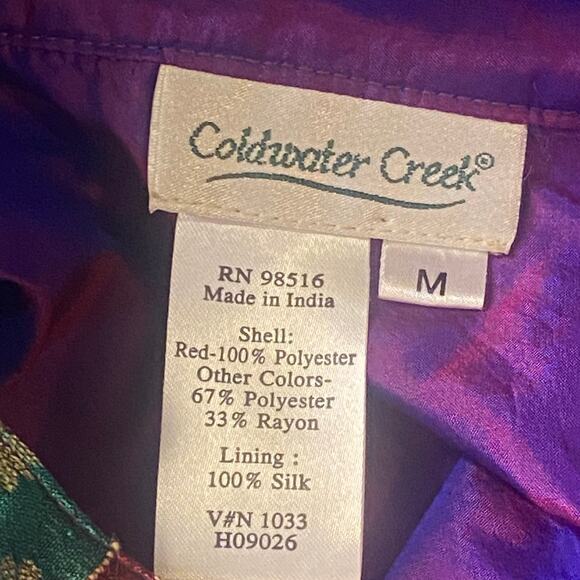 Coldwater Creek Size M Purple Silk Lined Patchwork Jacket with Mandarin Collar - Picture 9 of 9